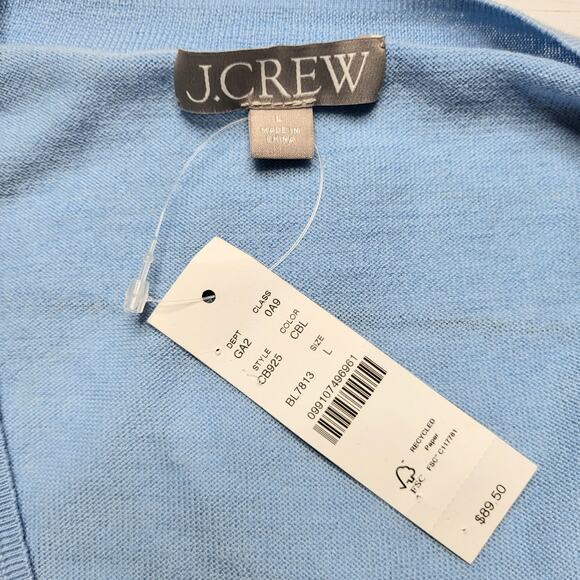 J. Crew Merino Wool V Neck Sweater Light Blue Relaxed Fit Lightweight Soft Large - Picture 6 of 7